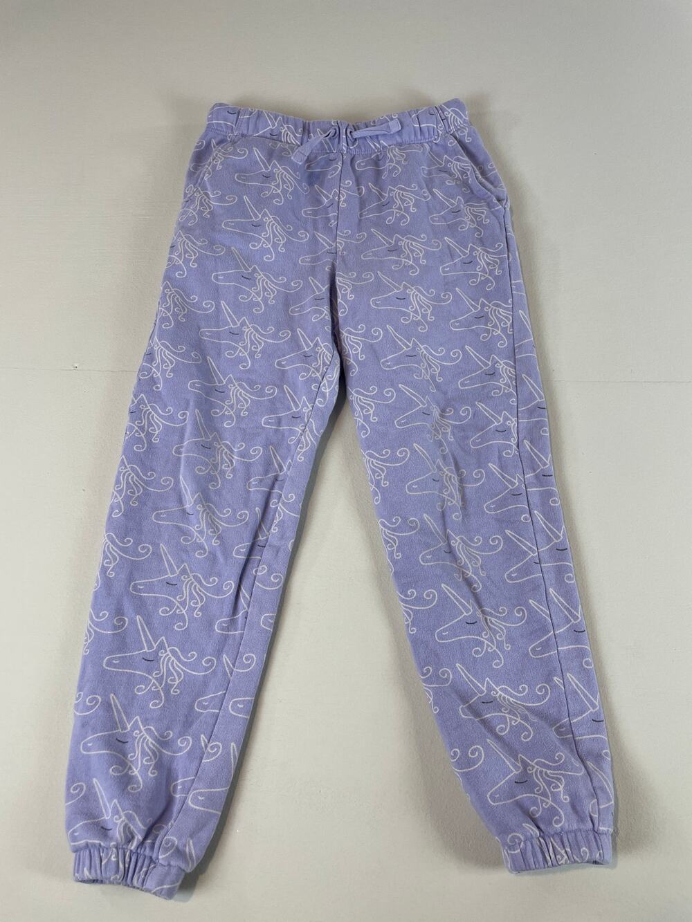 Hanna Andersson Size 8 Purple Sweatpants with White Unicorn Print 100% Cotton